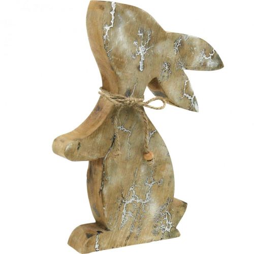 Floristik24 Coniglio in legno, primavera, coniglietto pasquale seduto, decorazione pasquale con motivo naturale, lavato bianco H26cm