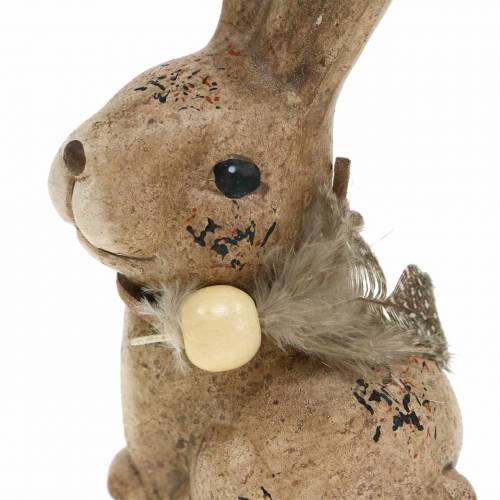 Floristik24 Figure decorative conigli con piuma e legno marrone perla assortiti 7 cm x 4,9 cm H 10 cm 2 pezzi