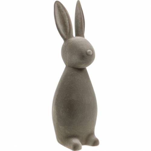 Floristik24 Coniglietto grigio scuro floccato Coniglietto pasquale Decorazione pasquale da tavola Pasqua