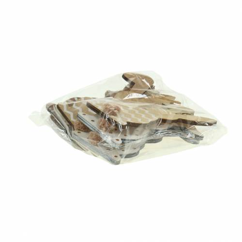 Floristik24 Coniglietto pasquale da appendere crema, marrone, legno naturale assortito H11,5cm 6 pezzi