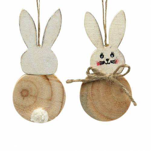 Coniglietto pasquale da appendere crema, legno naturale  assortito H10,5cm 8pz-67082