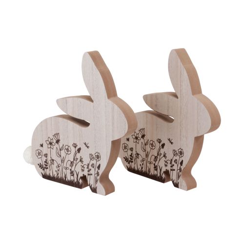 Prodotto Coniglio Seduto in Legno Motivo Floreale Bianco Naturale 24×24 cm 2 pz