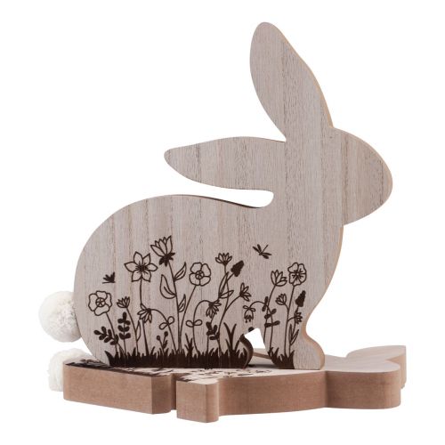 Prodotto Coniglietto seduto in legno motivo floreale bianco naturale 24×24 cm 2pz