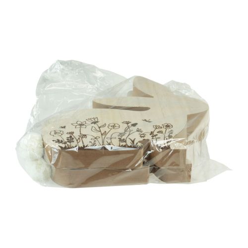 Prodotto Coniglio Seduto in Legno Motivo Floreale Bianco Naturale 24×24 cm 2 pz
