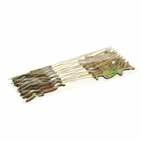 Floristik24 Decorazione pasquale coniglietto con bastoncino in legno naturale assortito 11 cm 16 pz