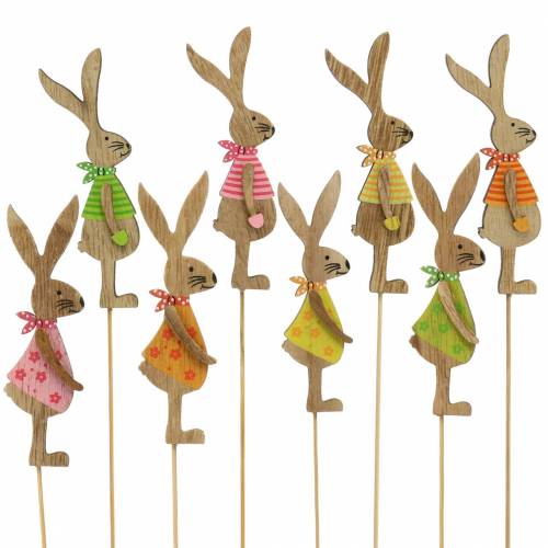 Floristik24 Decorazione pasquale coniglietto con bastoncino in legno naturale assortito 11 cm 16 pz