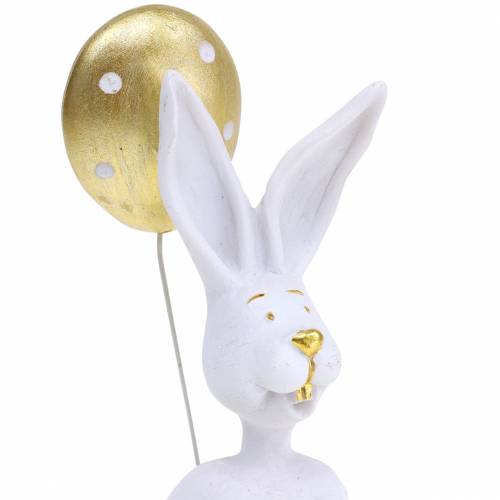 Floristik24 Coniglietto con palloncino seduto bianco, oro H13,5cm 2pz
