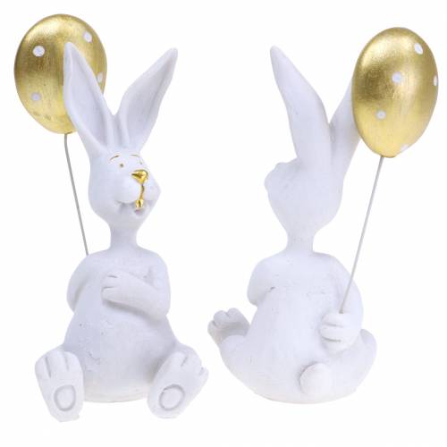 Floristik24 Coniglietto con palloncino seduto bianco, oro H13,5cm 2pz