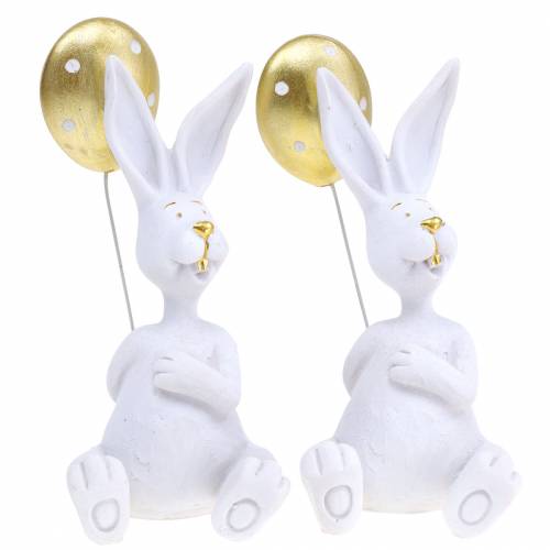 Floristik24 Coniglietto con palloncino seduto bianco, oro H13,5cm 2pz