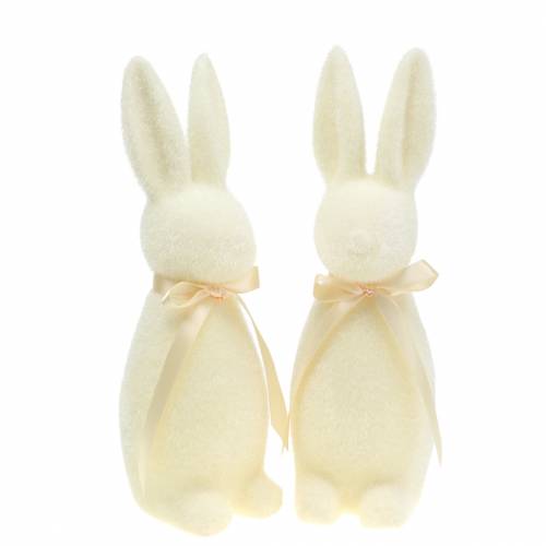 Floristik24 Coniglietto floccato bianco panna H30cm 2pz