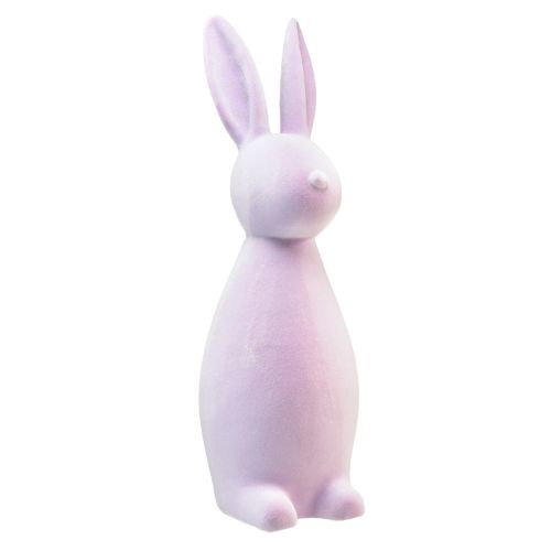 Coniglietto pasquale decorativo in piedi floccato lilla H47cm