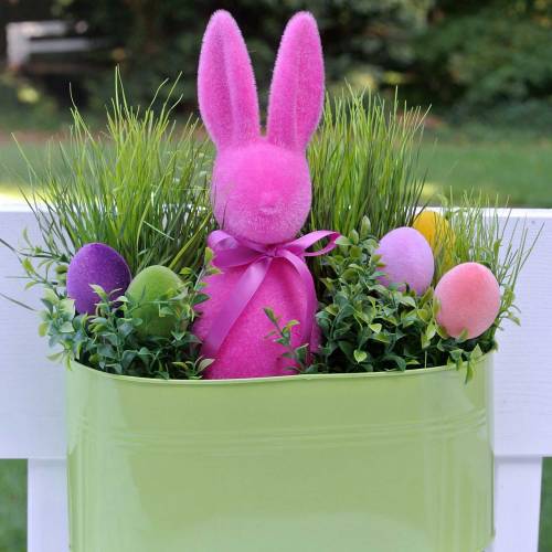 Floristik24 Coniglietto floccato rosa H42cm