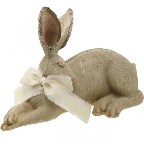 Coniglietto pasquale sdraiato con fiocco Decorazione pasquale in poliresina 28 cm