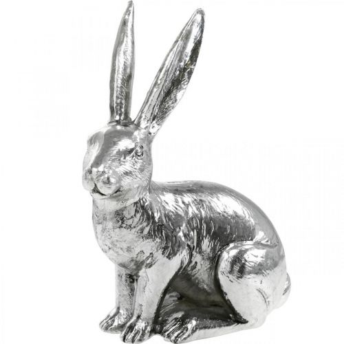 Floristik24 Coniglietto pasquale seduto figura di coniglietto d'argento decorazione da tavola Pasqua 16,5 cm