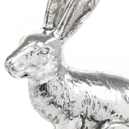 Floristik24 Coniglietto pasquale seduto figura di coniglietto d'argento decorazione da tavola Pasqua 16,5 cm