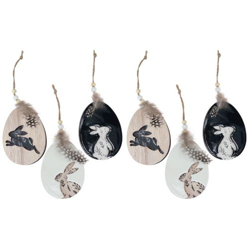 Prodotto Coniglietto in un uovo Uova di Pasqua in legno da appendere bianco nero 10 cm 6 pz