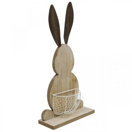 Prodotto Coniglietto in legno con cesto, decoro primaverile, Coniglio pasquale con cesto vegetale natura, bianco H48cm