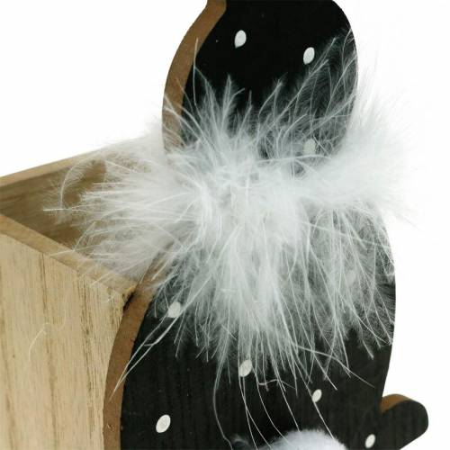 Floristik24 Fioriera coniglietto Boa di piume Coniglietto pasquale in legno punteggiato nero, bianco