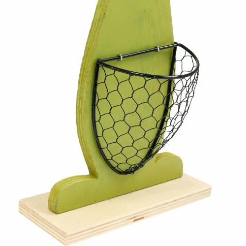 Floristik24 Coniglietti pasquali con cesto verde, primavera, cesto decorativo per piante, coniglietto in legno con decorazione pasquale 2 pezzi