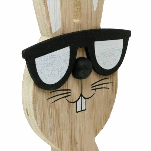 Floristik24 Conigli in legno con occhiali da sole e cesto natura, decoro pasquale, figura coniglio con cesto vegetale, decoro primaverile 2pz
