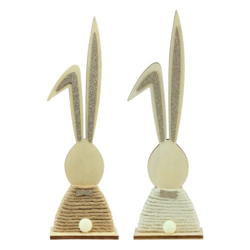 Prodotto Coniglietti con coniglietti in legno glitter decorazione da tavolo Pasqua H36cm 2 pezzi