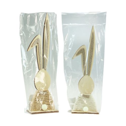 Prodotto Coniglietti con coniglietti in legno glitter decorazione da tavolo Pasqua H36cm 2 pezzi