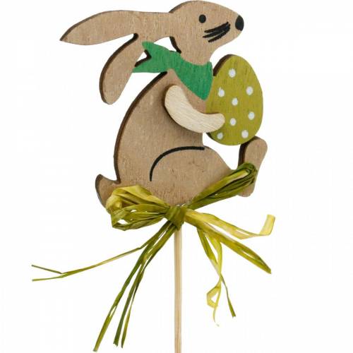 Prodotto Coniglietto con uovo di Pasqua su un bastone, tappo per fiori coniglietto pasquale, decorazione in legno di Pasqua, tappo decorativo, decorazione floreale 12 pezzi