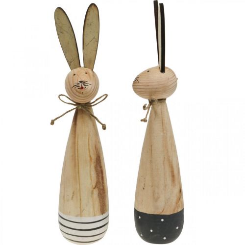 Floristik24 Conigli in legno, decoro pasquale, primavera naturale, bianco e nero H21,5 cm set da 2