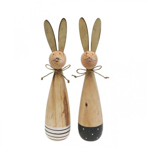 Floristik24 Conigli in legno, decoro pasquale, primavera naturale, bianco e nero H21,5 cm set da 2