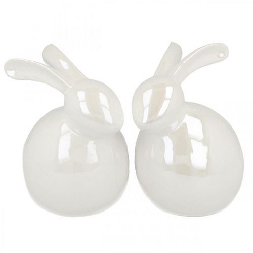 Floristik24 Coniglietto pasquale, decorazione primaverile, coniglietto decorativo bianco, madreperla H12,5cm 2pz