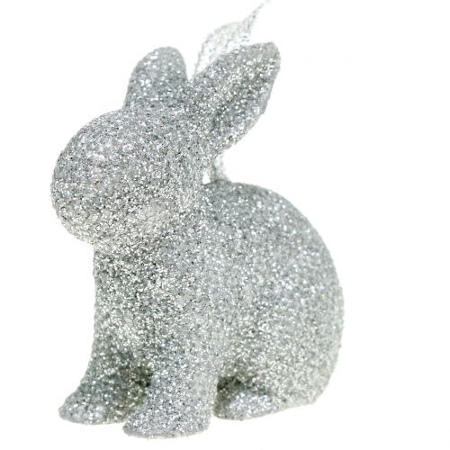 Floristik24 Coniglietto da appendere glitter argento 5 cm 8 pezzi