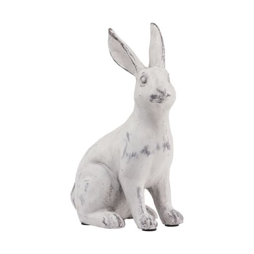 Floristik24 Coniglio seduto coniglio decorativo pietra artificiale bianco grigio H21,5 cm
