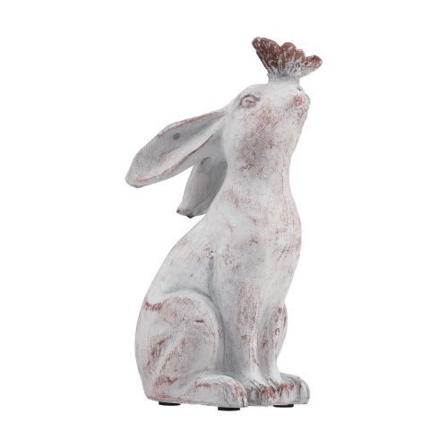 Floristik24 Coniglio seduto decorazione farfalla in pietra artificiale 14×10,5×26 cm
