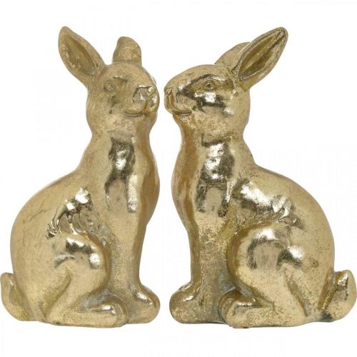 Prodotto Coniglietto decorativo oro seduto, coniglietto da decorare, coppia di coniglietti pasquali, H16.5cm 2pz