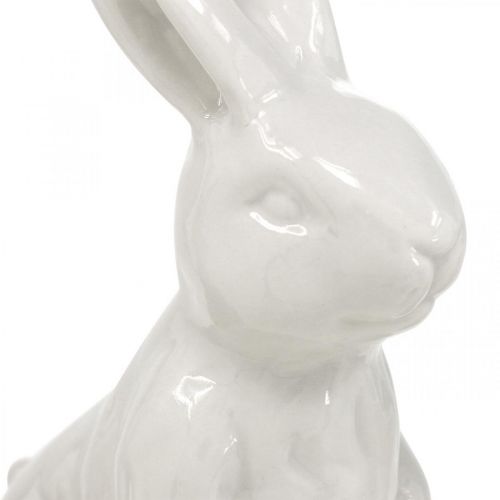 Floristik24 Coniglietto in ceramica seduto coniglietto pasquale bianco Decorazione pasquale H14.5cm 3pz