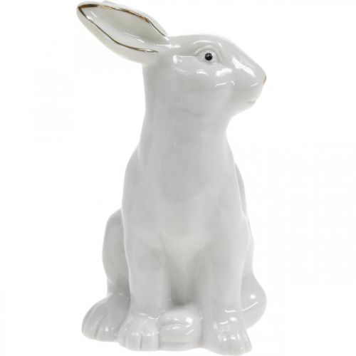 Prodotto Coniglietto pasquale bianco-dorato, decoro primaverile, figura in ceramica bianca, dorata H13cm 2pz