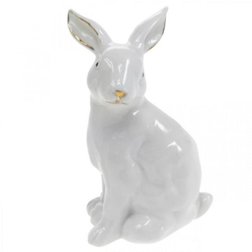 Prodotto Coniglietto pasquale bianco-dorato, decoro primaverile, figura in ceramica bianca, dorata H13cm 2pz