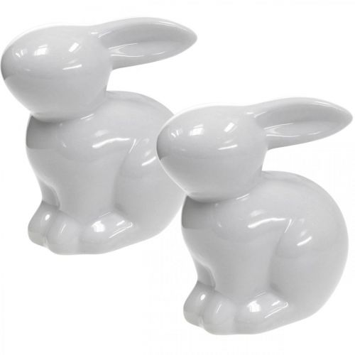 Floristik24 Coniglietto pasquale bianco in ceramica lepre decorativa seduta H8,5 cm 4 pezzi