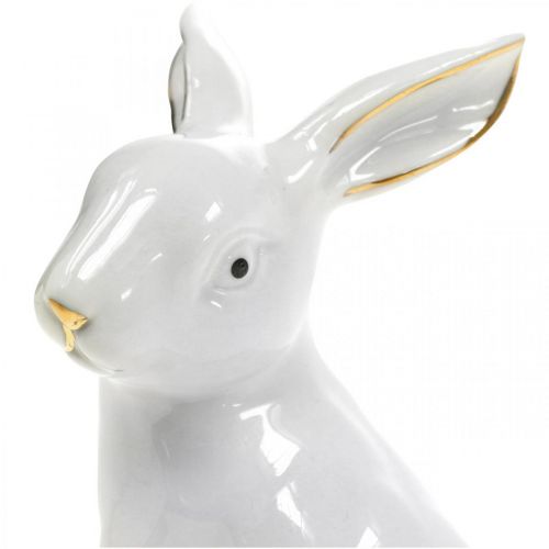 Prodotto Coniglietto pasquale bianco-dorato, decoro primaverile, figura in ceramica bianca, dorata H13cm 2pz