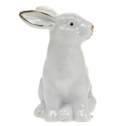 Prodotto Decorazione pasquale in ceramica a forma di coniglietto, in oro bianco, altezza 7,5 cm, 4 pezzi