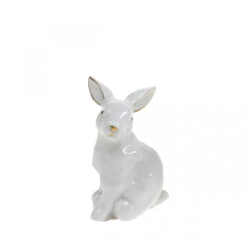 Prodotto Coniglio in ceramica bianca, decoro pasquale con decoro dorato, decoro primaverile H7,5cm