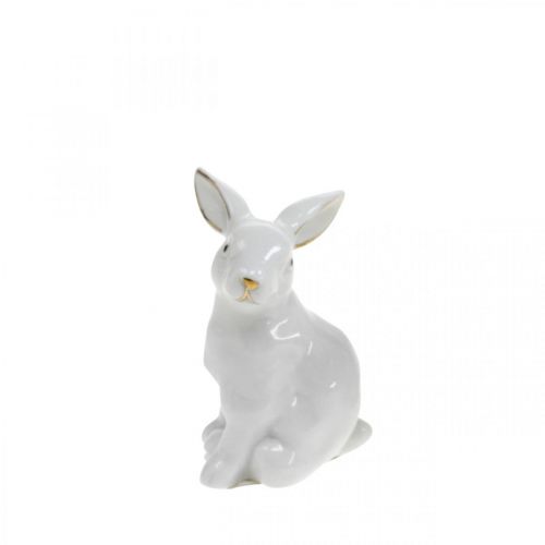 Decorazione pasquale in ceramica a forma di coniglietto, in oro bianco, altezza 7,5 cm, 4 pezzi