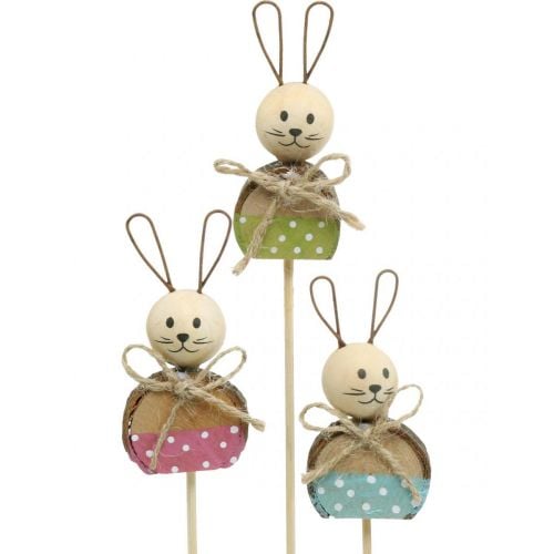 Coniglietto fiore bastone legno ruggine decorazione Coniglietto pasquale su bastone 8cm 9pz