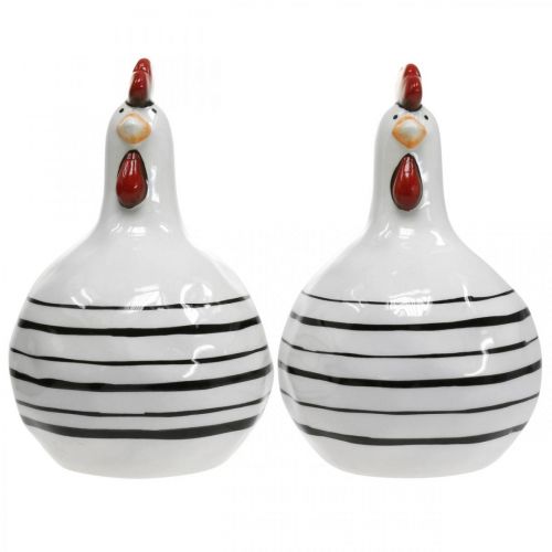 Prodotto Pollo decorativo in ceramica a righe bianche e nere Pasqua H17cm 2pz