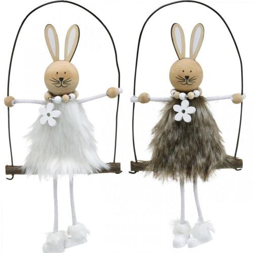 Floristik24 Coniglietto sull&#39;altalena Decorazione della finestra del coniglietto di Pasqua Pasqua H26cm set di 2