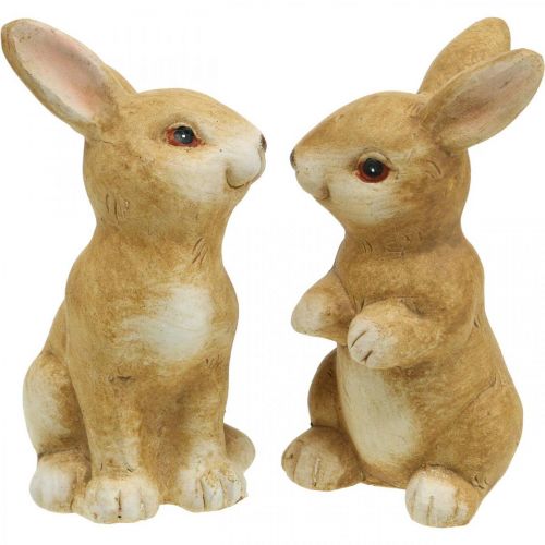 Floristik24 Coniglietto seduto, decorazione in ceramica, Pasqua, coppia di coniglietti marroni H15cm set di 2