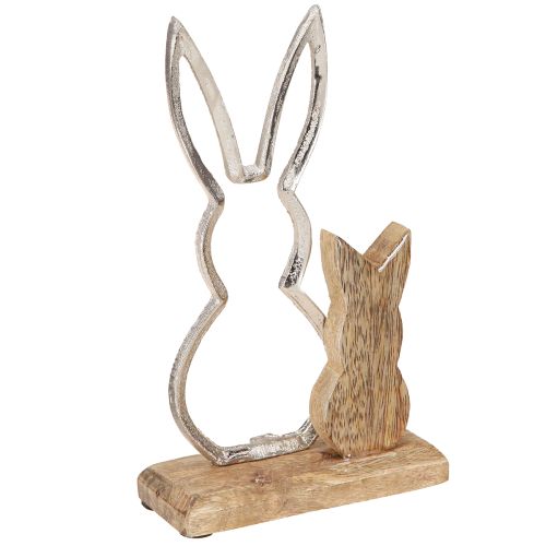 Prodotto Coniglio decorativo in metallo e legno – Moderna figura pasquale in design naturale 22 cm 2 pz.