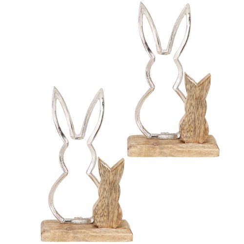 Prodotto Coniglio decorativo in metallo e legno – Moderna figura pasquale in design naturale 22 cm 2 pz.