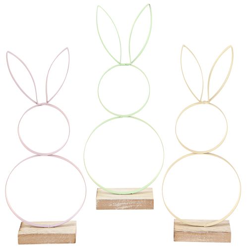 Prodotto Decorazione coniglio metallo legno naturale giallo menta rosa H28cm 3 pezzi