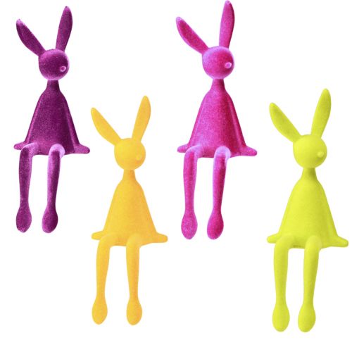 Floristik24 Coniglietti pasquali Rabbit Edge Sitters colorati floccati – 2a scelta – 28 cm 4 pezzi
